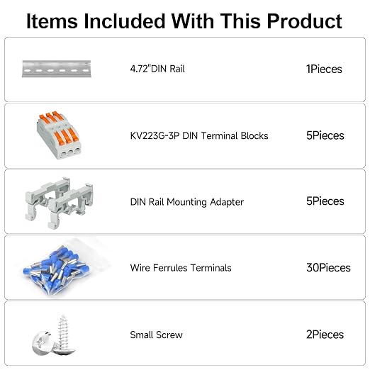 5Pcs DIN Terminal Blocks, 3 Conductor Splicing Connectors | 3 Conductor Compact - Image 3