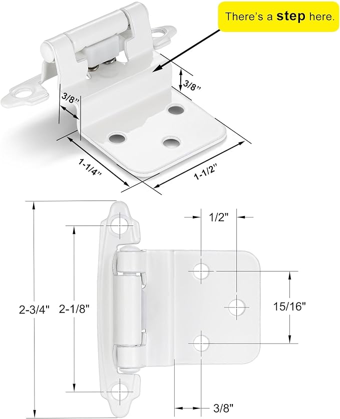 White Cabinet Hinges, 3/8” Inset, 10 Pack | - Image 2