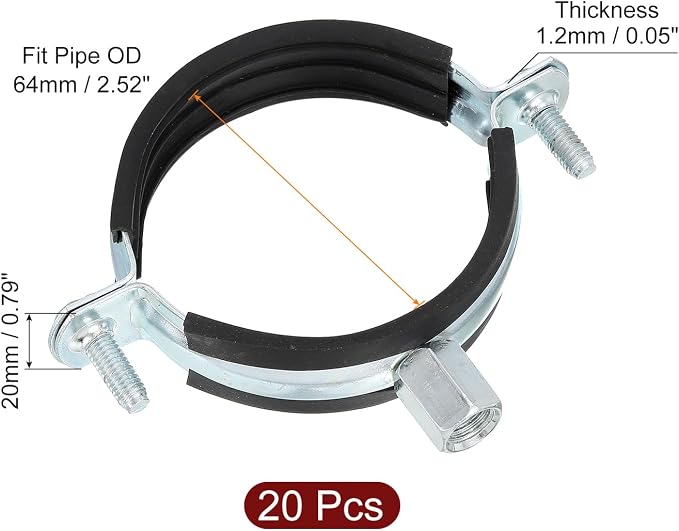 uxcell 20 Pcs Adjustable Pipe Bracket Clamp, 2-1/2" Wall Ceiling Mount Split - Image 2