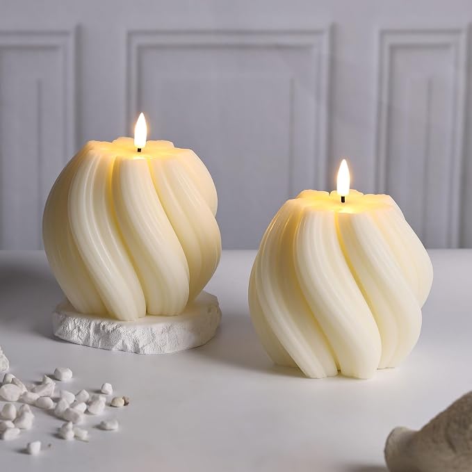 Cream White Swirl Flameless Candle - Image 7