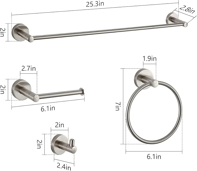 BGL Bathroom Hardware Set Brushed Nickel Bathroom Accessory Set Towel Bar 8 - Image 6