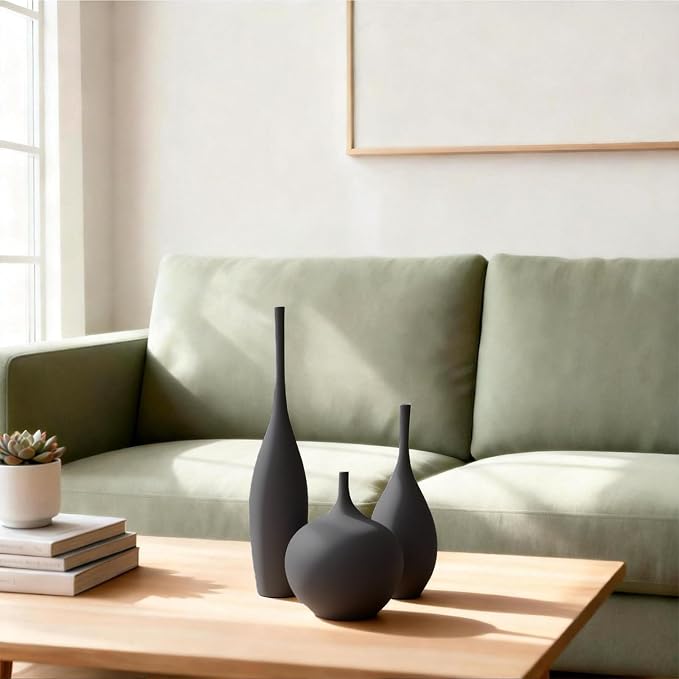 Relexome Black Ceramic Vase Modern Boho Wabi-Sabi Flower Vase Set of 3 - Image 6