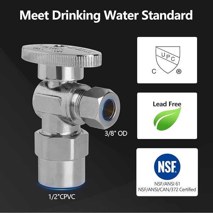 WiseWater Angle Stop Valve 1/2" CPVC x 3/8" Compression | Quarter Turn - Image 2