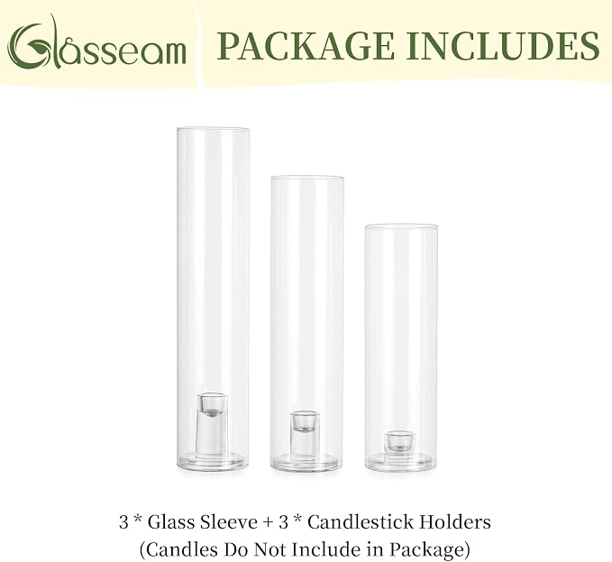 Glasseam Hurricane Taper Candle Holders: 3 Pcs Glass Candlestick - Image 8