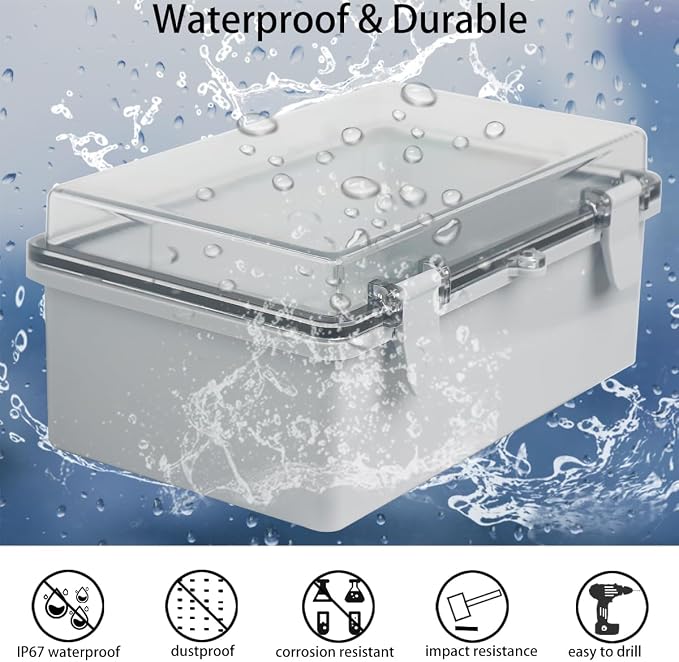 Junction Box, Hinged Grey Clear Cover IP67 Waterproof ABS Project Box - Image 2