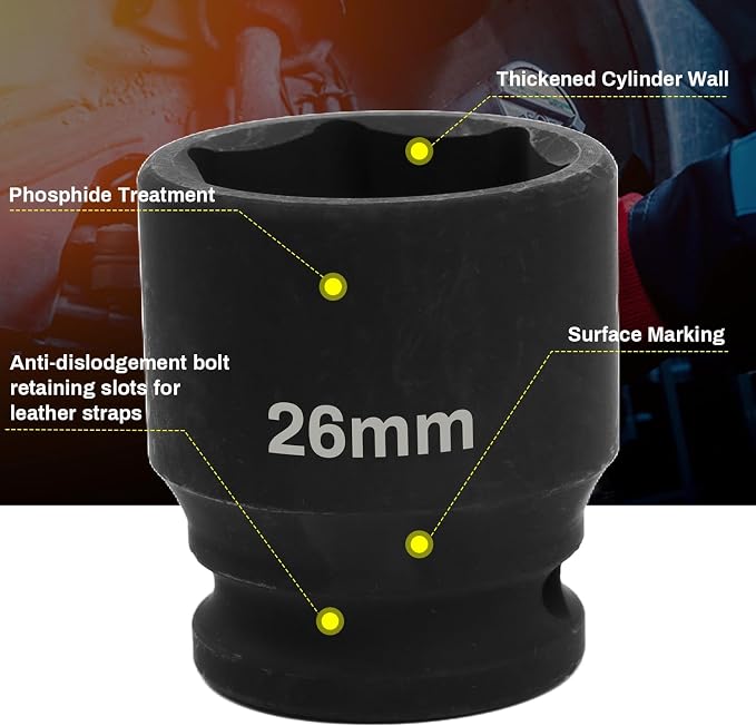 1/2" Drive 26mm Deep Impact Socket, 6 Point Chrome Molybdenum Steel Heavy Duty - Image 5