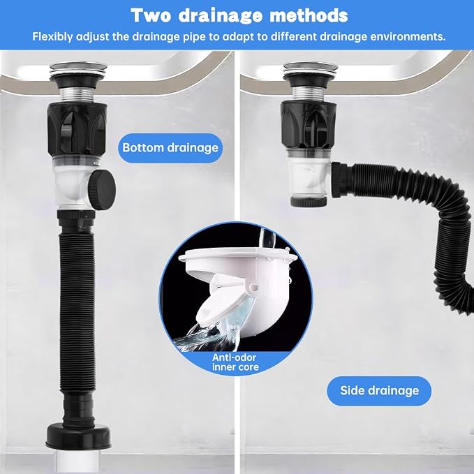 Bathroom Sink Drain Kit, Flexible P-Trap Drain Pipe - Image 3