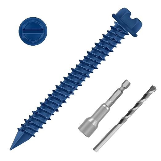 3/16" x 1-3/4" Blue Hex Head Concrete Screw Anchor Kit by Etauwe