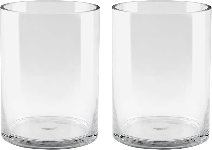 6" Wide 8" High Large Hand Blown Sturdy Clear Cylinder Glass Vase, Centerpiece by Unknown