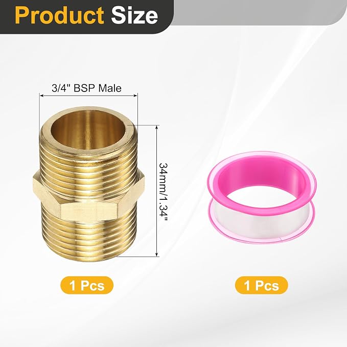 PATIKIL Brass Pipe Fitting, 3/4" BSP Male x 3/4" BSP Male Thread Connector - Image 2