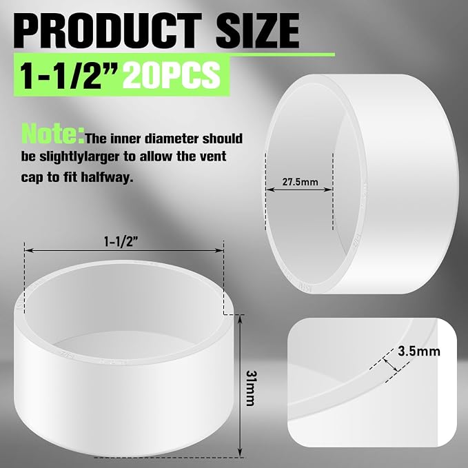 20 Packs 1-1/2 Inch PVC Pipe End Cap, Fits 1.9" OD Schedule SCH40 Furniture - Image 2