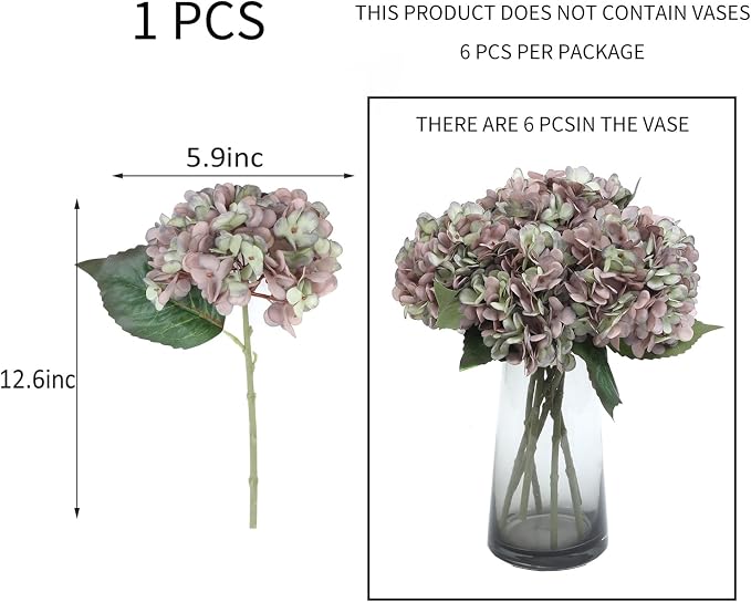 Kimura's Cabin 6pcs Fake Hydrangeas Flowers Vintage Artificial Silk Hydrangea - Image 2