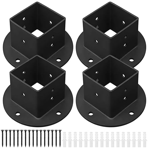 4 Pcs 2x2 in Black Metal Square Post Floor Mount Brackets by yeesport