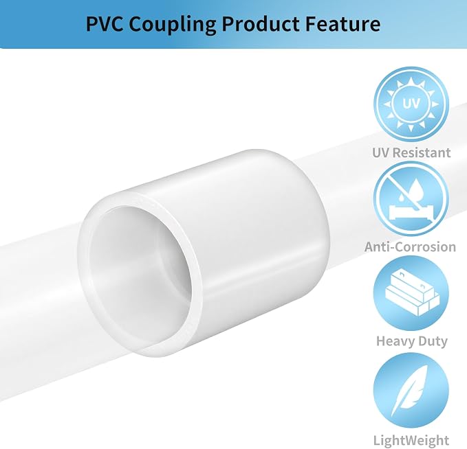 LESSO 6 Pack 1-1/2" PVC Coupling, 2 Way Coupling 1-1/2 inch SCH40 White | PVC - Image 3