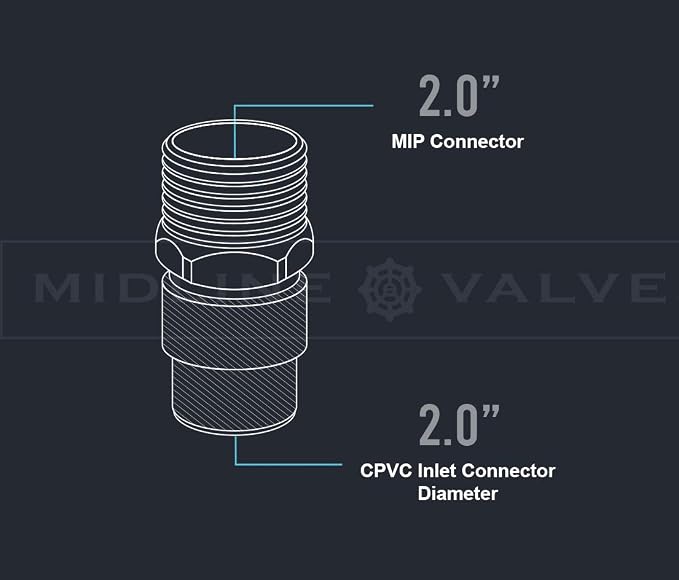 Midline Valve TTDQN200-OM-5 Male x CPVC Adapter Transition Pipe Fitting; - Image 5