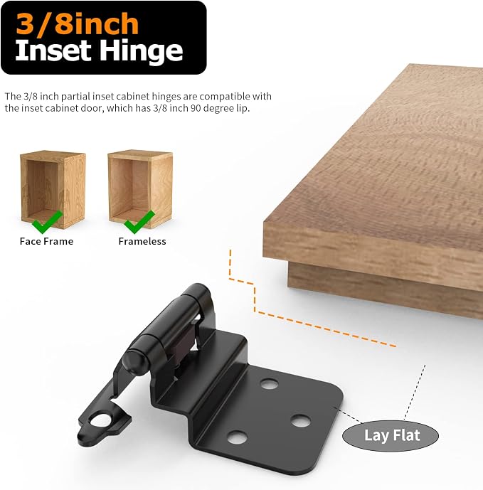 3/8 Inch Inset Cabinet Hinges, 25 Pairs Self Closing Flush Face Mount Hinges - Image 3