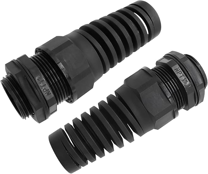 2Pcs NPT 1" Black Cable Gland | IP68 Waterproof, Nylon Joint, Adjustable Locknut by LifCratms