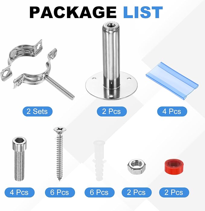 HARFINGTON 2 Set Wall Mount Ceiling Mount Pipe Supports 304 Stainless Steel - Image 3