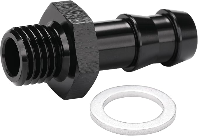 M12x1.5 Male Metric to 3/8 Barb Fuel Pump Outlet Adapter Fitting Aluminum Black - Image 4