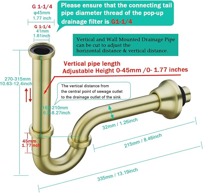 Brass P Trap U-Shape 1 1/4 Sink Drain Pipe - Image 2