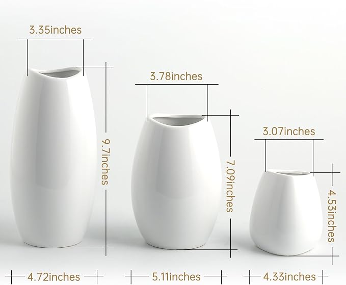 hjn Ceramic Vase Set of 3 White Flower Vase - Image 4