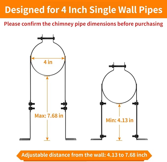 4 Inch Chimney Pipe Support Bracket, Adjustable Vent Wall Strap, Stainless - Image 2