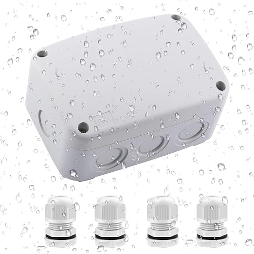 Outdoor Junction Box, with 4PK White 20mm Cable Gland by NineLeaf