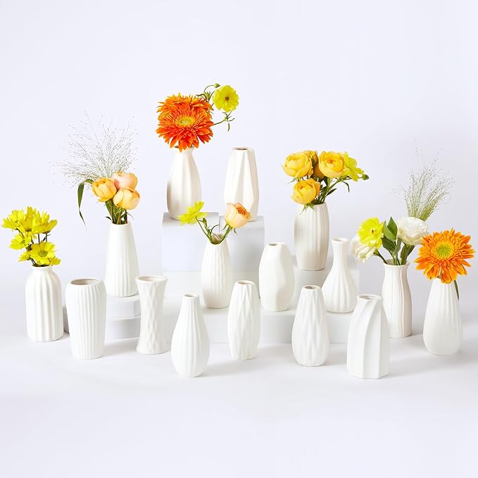 16packs Small White Ceramic Vases by Linyona