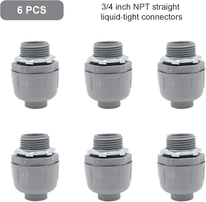 6-Pack 3/4 Inch NPT Liquid Tight PVC Conduit Connector Fittings | straight 180 - Image 4