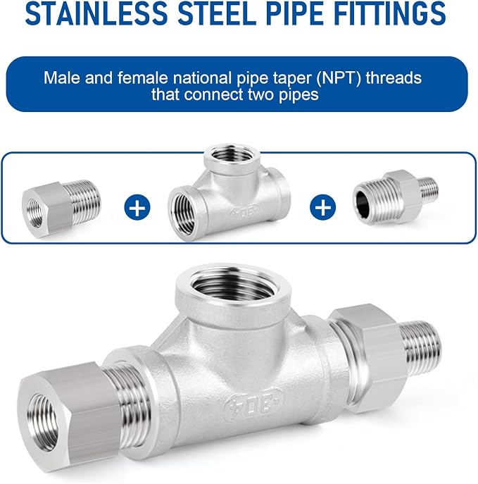 Pipe Fittings 304 Stainless Steel Tee Pipe Fittings 1/2" x 1/2" x 1/2" NPT - Image 4