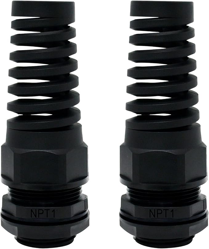 2Pcs NPT 1" IP68 Waterproof Cable Gland Flex Spiral Strain Relief Black Nylon by LeMotech