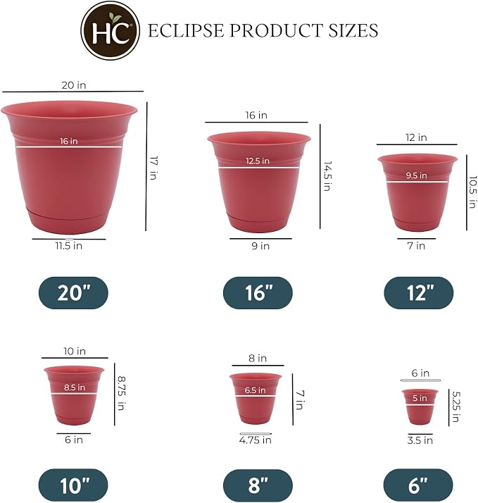 The HC Companies Eclipse Round Planter Pot, 8 Inch, Attached Saucer, Drainage - Image 3