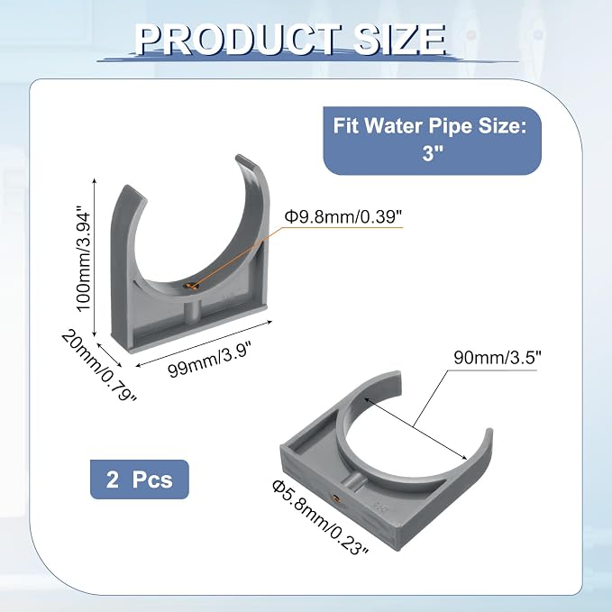 uxcell 2 Pcs PVC Water Pipe Clamps Clips, 90mm ID U-Shaped Water Pipe Buckles - Image 2