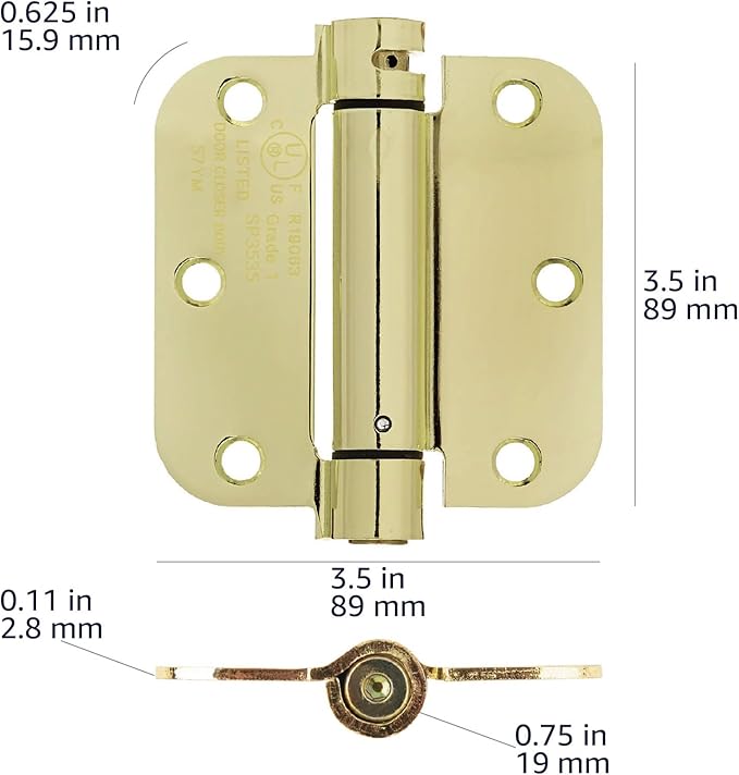 Amazon Basics Self-Closing Door Hinge, 3.5 Inch x 3.5 Inch, Polished Brass - Image 5