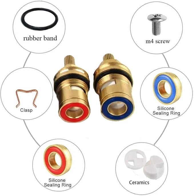 Faucet Valves, Brass Ceramic Stem Disc Cartridge Replacement Quarter Turn 1/2" - Image 4