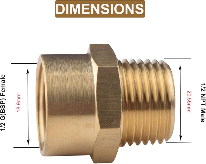 4 Pack G 1/2 Female Thread to US 1/2 NPT Male Thread Brass Pipe Fitting Adapter - Image 2