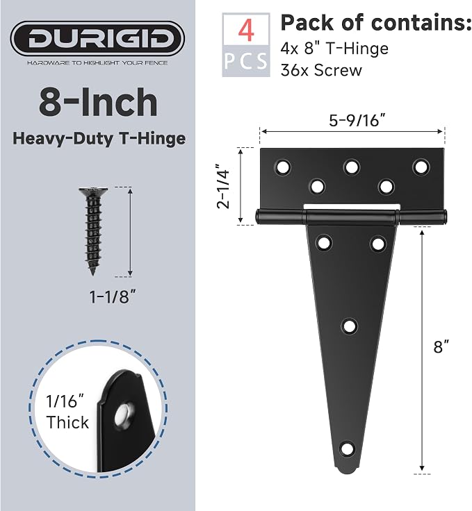 4 Pack 8 Inch T Hinge, Heavy Duty Hinges - Image 2