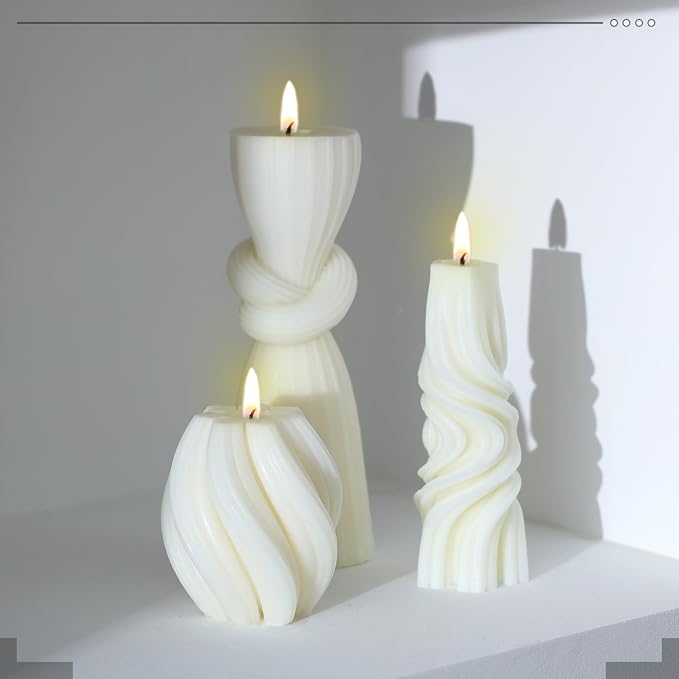 Threlaco 6 Pcs Ribbed Pillar Candles Modern Aesthetic Ribbed Decorative Candle - Image 3
