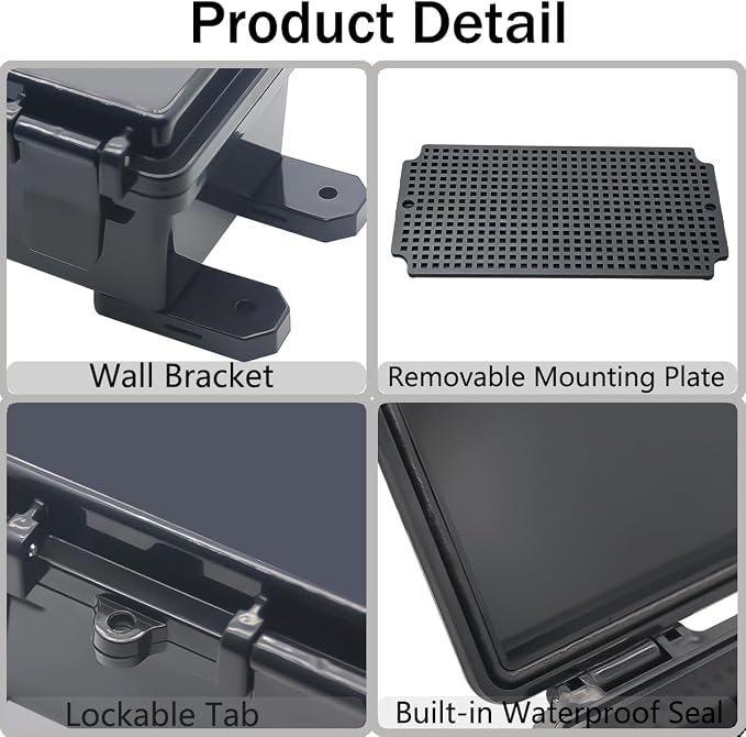 Junction Box, Hinged Black Cover IP67 Waterproof ABS Project Box - Image 4