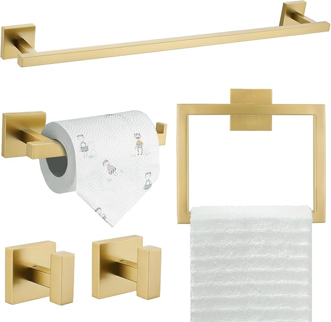 TQKAG 5 Piece Brushed Gold Bathroom Accessories 23.6" Bathroom Hardware Set by TQKAG