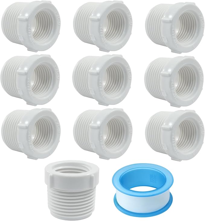 10 Pcak PVC Pipe Fitting, 3/4 Inch Male 1/2 Inch Female Thread | Reducer Bushing by Unknown