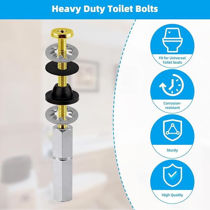 Hibbent 4 PCS Universal Toilet Seat Bolts Kit, Brass Bolts - Image 3