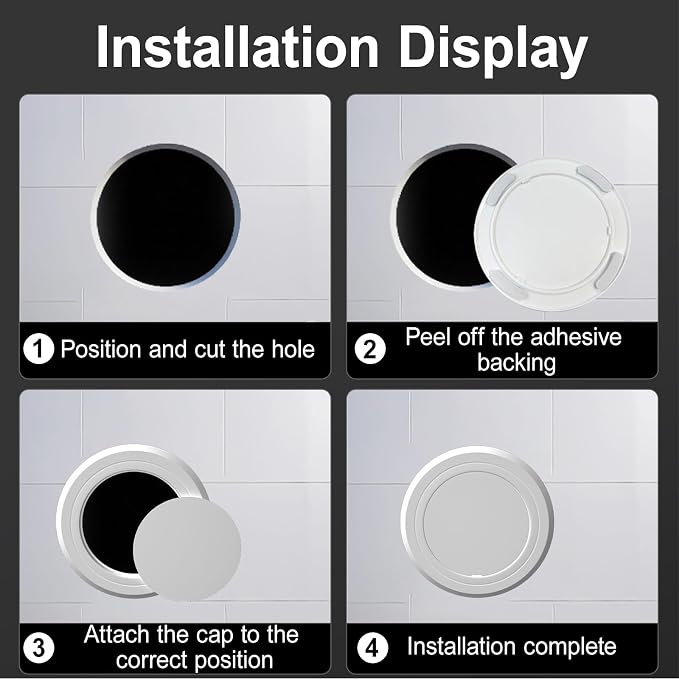 Plastic Access Panel 2 Pack, ABS Round Wall Hole Cover Plate, 3 Second Adhesive - Image 8