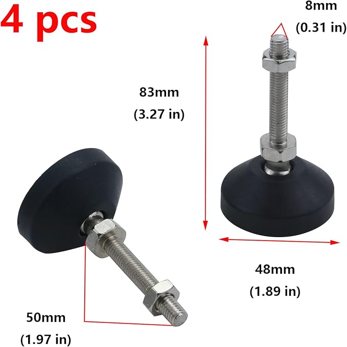 Antrader 4Pcs M8 x 2 Inch Steel Adjustable Leveling Feet, 2 Inch Nylon Base | - Image 3