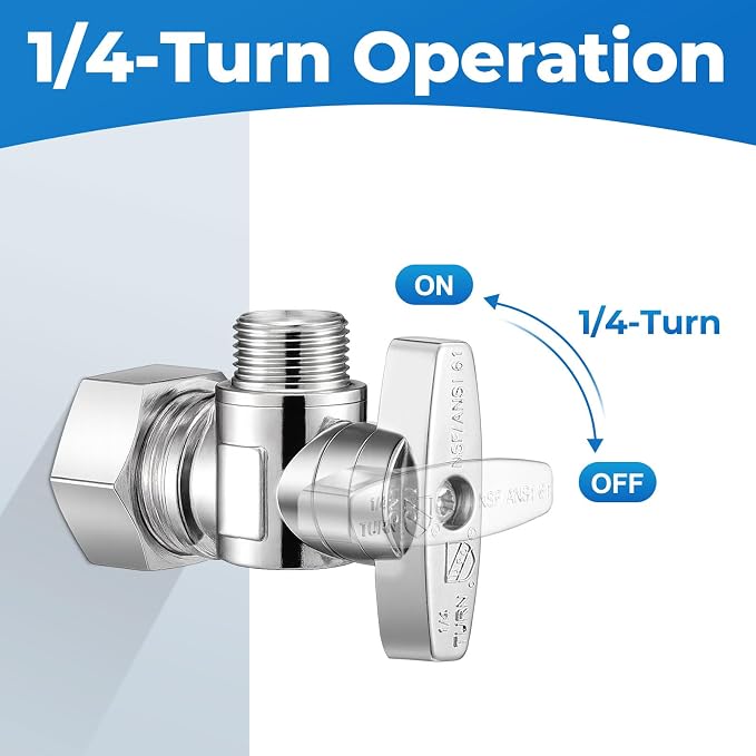 4 Pack Angle Stop Valve, 1/4 Turn Water Shut Off Valves, 1/2" Nominal - Image 3