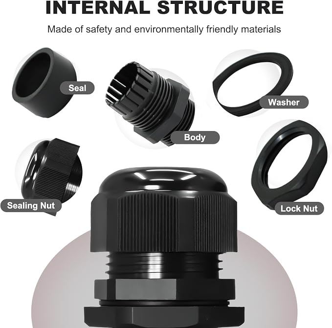 24 Pcs 3/8" NPT Black Adjustable Cable Glands - Image 3