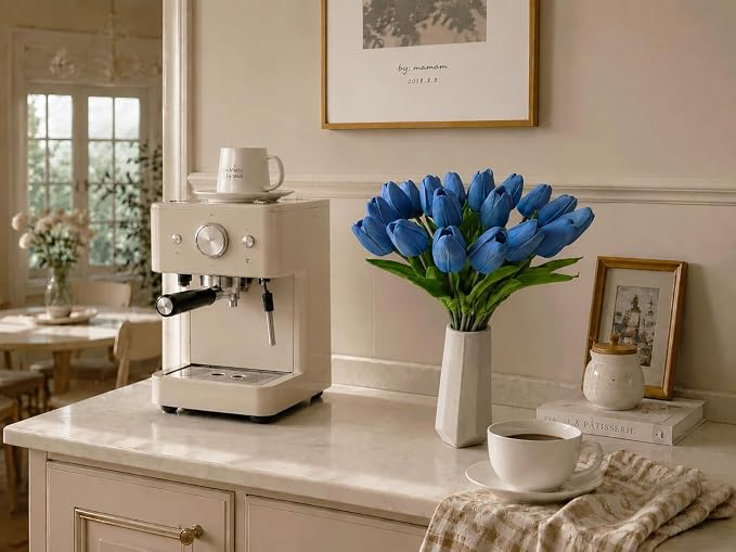 Mandy's 20pcs Artificial Light Blue Tulips | 13.5 Inch Lifelike PU Tulips Faux - Image 8