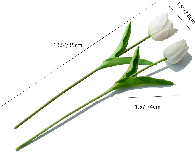 Mandy's 12pcs Artificial White Tulips | 13.5 Inch Lifelike PU Tulips Faux - Image 2