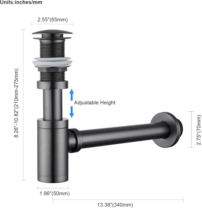 Bathroom Sink Stopper P-Trap Complete Set Adjustable 1-1/4 Bottle Trap Solid - Image 4