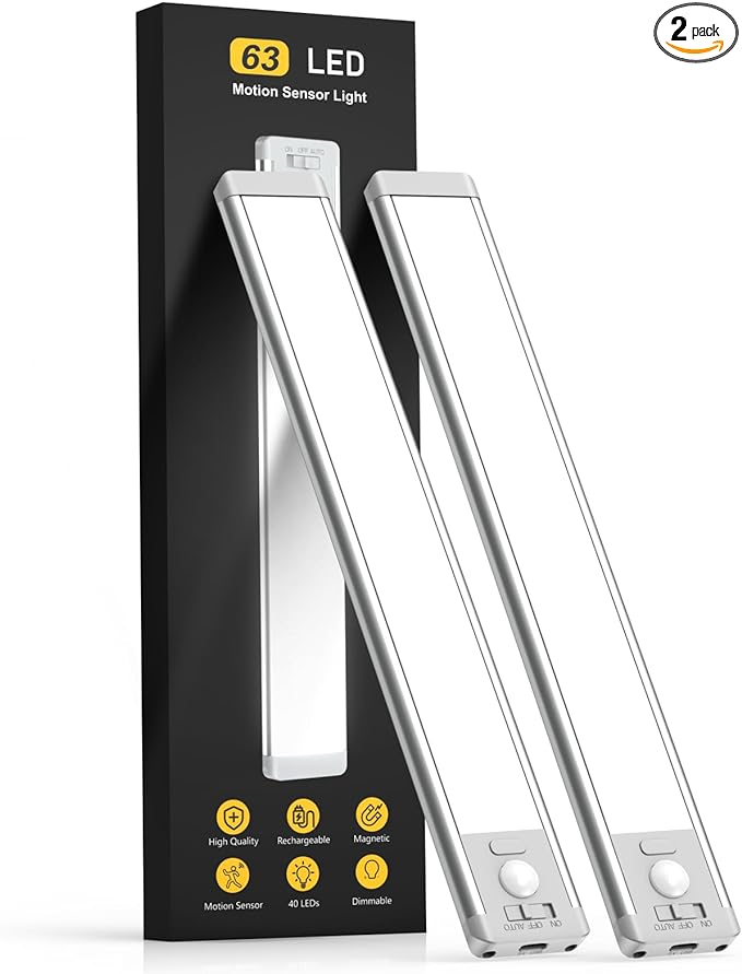 Under Cabinet Lighting, 14.7" Rechargeable Motion Sensor Light Indoor, 2 Pack by MCGOR